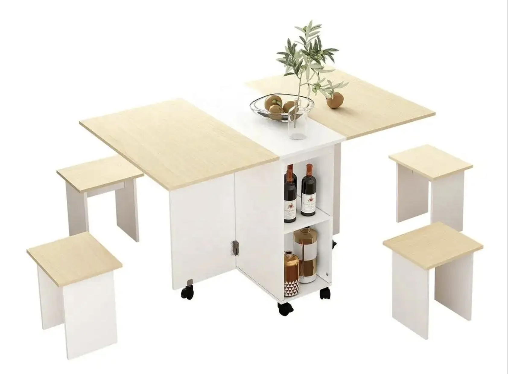 COMEDOR PLEGABLE MULTIUSO: BLANCO INVIERNO / CAFE CON LECHE